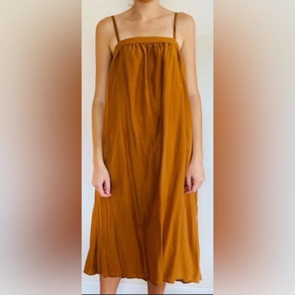 a new day Dresses & Skirts - A New Day Caramel Midi Dress w/ Back Button Detail